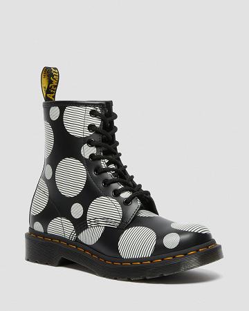 Dr Martens 1460 Polka Dot Smooth Leren Veterlaarzen Dames Zwart | NL 57ILH